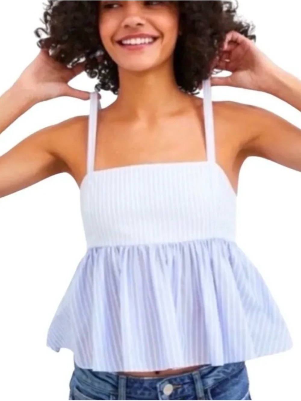 Zara Blue White Stripe Babydoll Tank